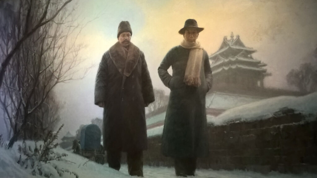 Tableau représentant des Membres du PCC marchant dans la neige, Musée d'histoire du communisme, Jiaxing 2016